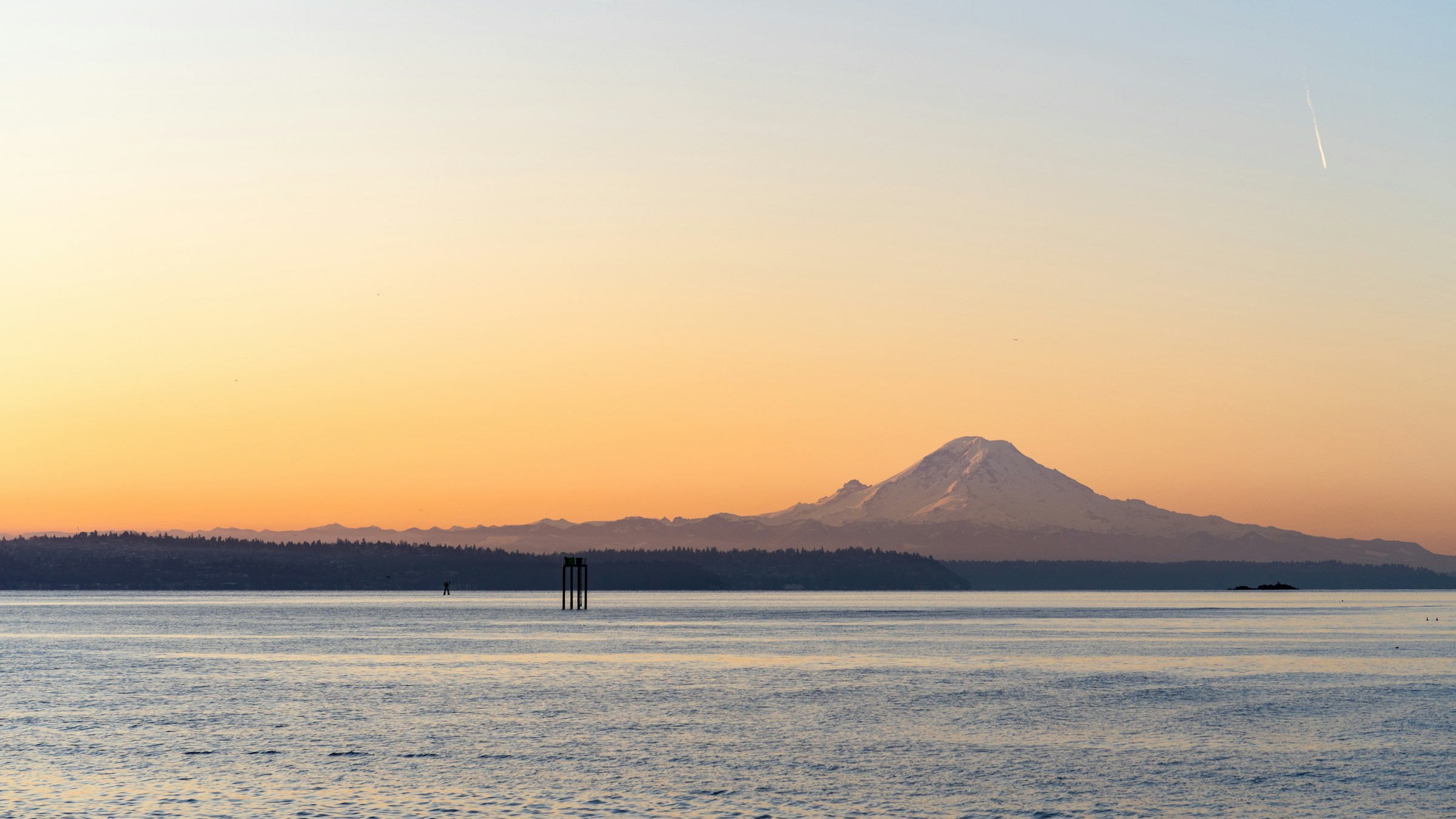 Mount Rainier across the calm waters of Puget Sound